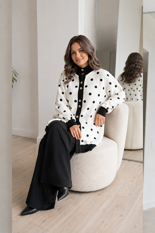 Polka Dot Beard Cardigan N3321 Black