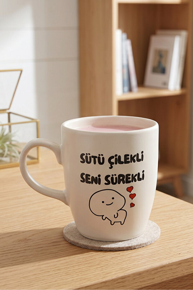 Sütü Çilekli Seni Sürekli Oval Kupa