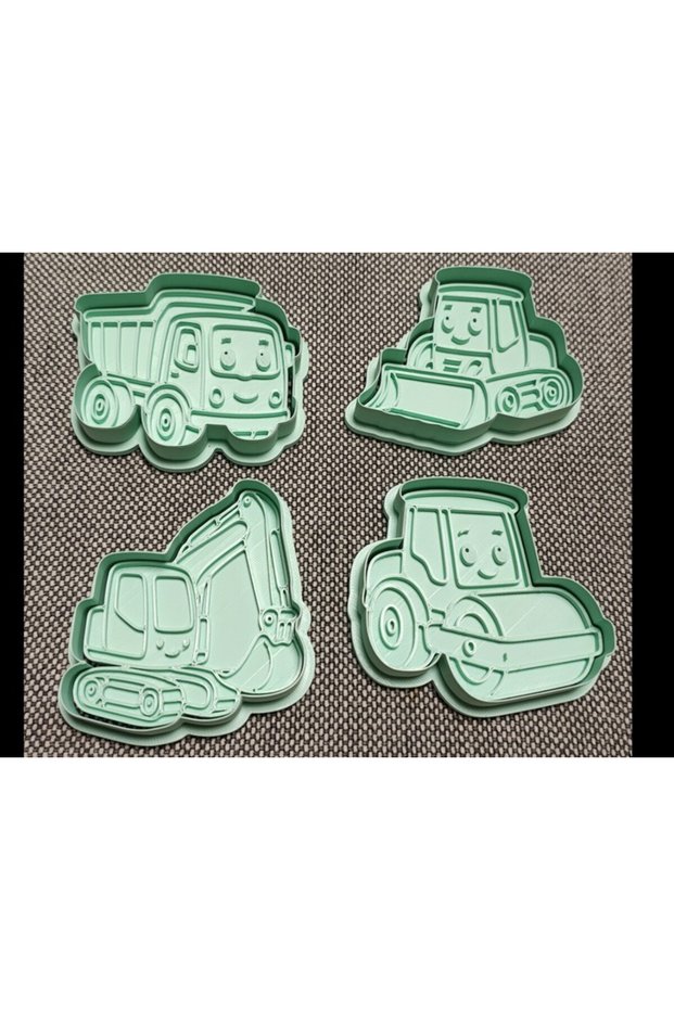 Construction Vehicles Figured 4-Piece Special Design Cookie and Dough Mold Set