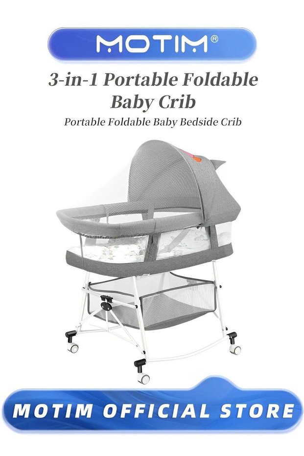 Baby Bedside Crib Portable Newborn Bassinet Bedside Sleeper Portable Infant Travel Crib with Large Storage Basket Mosquito Shade Net and Memory Foam Mattress