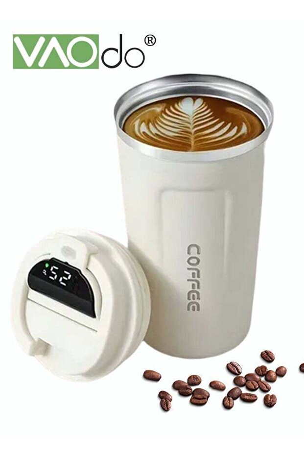304 Stainless Steel Coffee Cup Led Temperature Display Double-layer Vacuum Insulation Cup Portable Car Tea Cup White