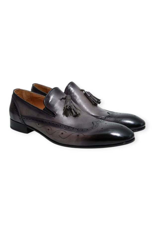 Gray Color Laceless Genuine Leather Men's Shoes