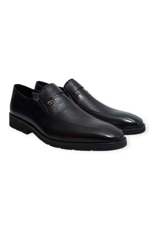 Black Color Laceless Genuine Leather Men's Shoes