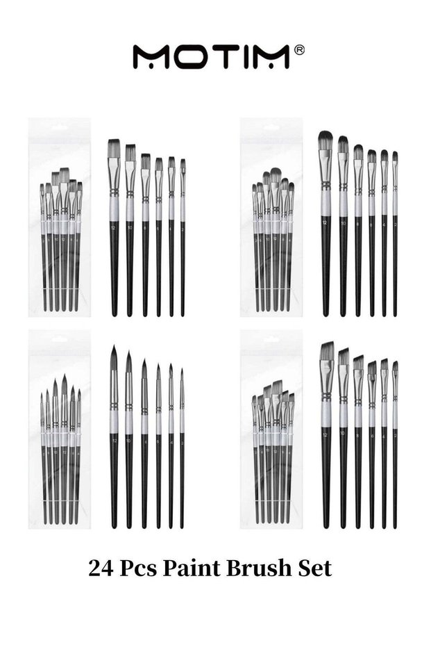24 Pcs Paint Brush Set for Acrylic Watercolor Oil Gouache Craft Detail Face Body Painting Artist Kit for Kid & Adult