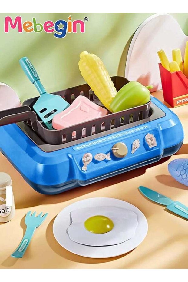 20 Pcs Kids Play Kitchen Kit for Kids, Play Food Set with Induction Stove and Rich Kitchen Accessories, Color-changing Frying Oven, Emulational Induction Cooktop, 4 AA Batteries Required(Not I