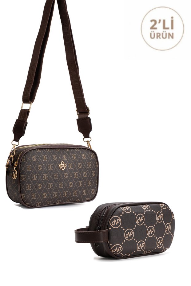 Women's Shoulder and Crossbody Bag with 2 Compartments, Daily Stylish Patterned Shoulder Bag and Handbag