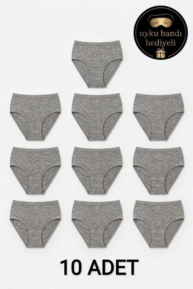 Women's Panties 10-Pack Gray Large Size High Waist 100% Cotton Ribbed Comfortable Cut - with Sleep Band Gift