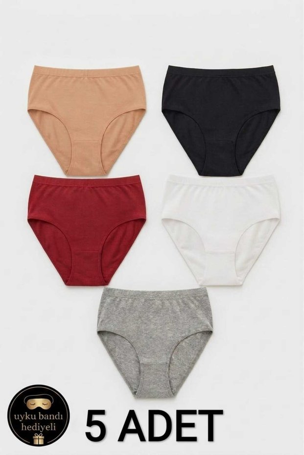 Women's Panties 5-Pack Multi-Colored Large Size High Waist 100% Cotton Ribbed Comfortable Cut - with Sleep Band Gift