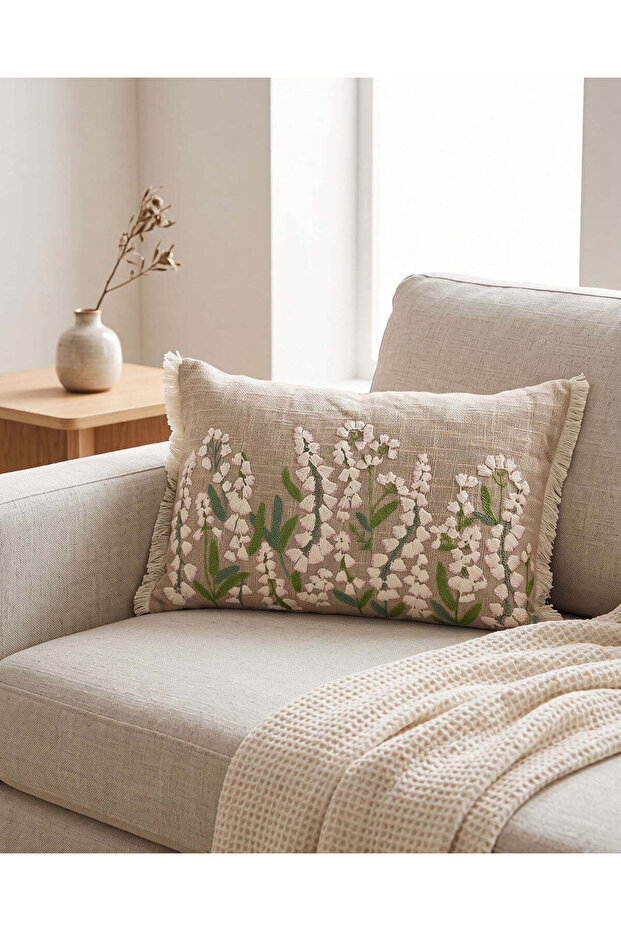 Yellow Botanical Embroidery Cushion