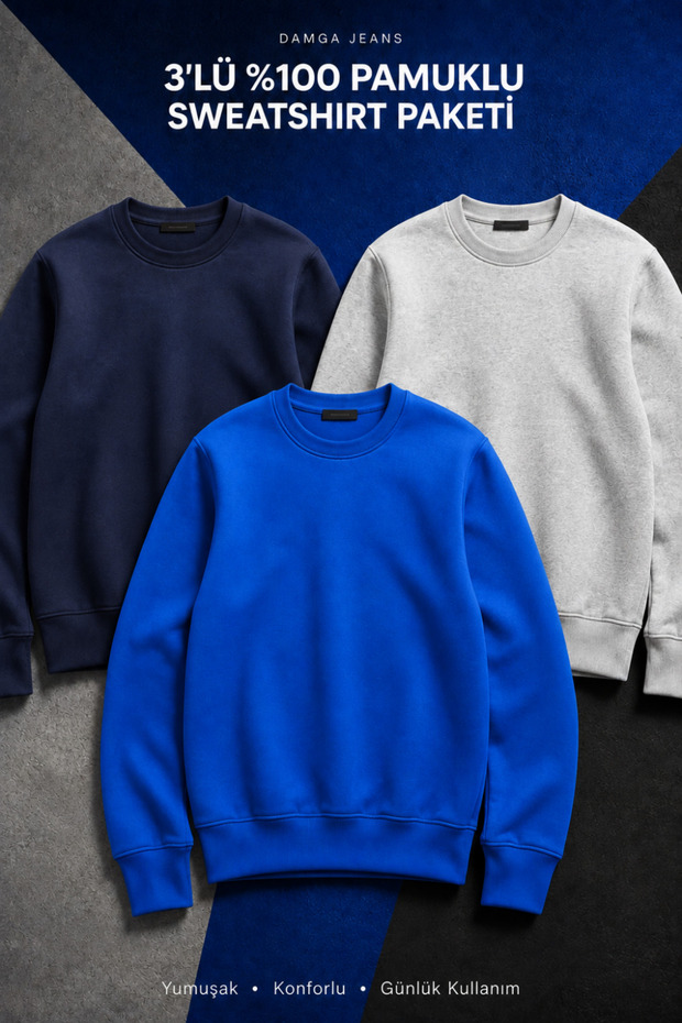 3 Pieces Men's Cotton Casual Basic Winter Sweatshirt