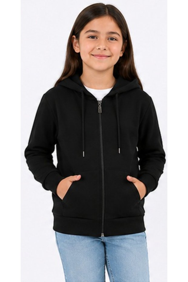 Girls' / Boys' Plain Black Color Cardigan Hooded Kangaroo Pocket Zipper Closure School Cardigan