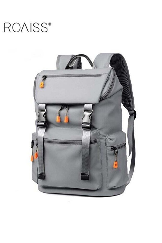 Men's Large Capacity Double Shoulder Backpack for School Travel Grey Business Backpack Scalable Capacity College Bookbag For Work School Travel Flight with USB