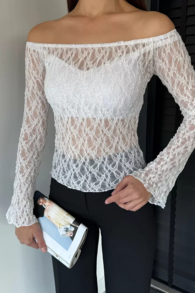 Women's Madonna Collar Spanish Sleeve Lycra Transparent Blouse