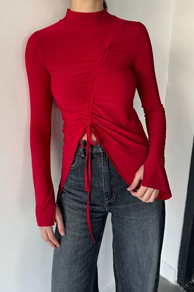 Asymmetrical Cut Front Gathered Women's Blouse