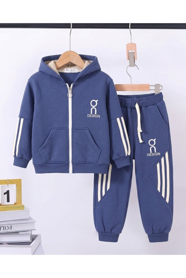 Boys' Winter 3-Strand Zippered Cardigan and Sweatpants Set for Ages 4-5-6-7-8-9-10-11-12