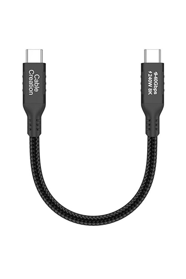 كيبل كريشن كيبل USB C قصير 6 انش 40Gbps مضفر 0.5 قدم، USB C لشاشة 8K/5K@60Hz، كيبل ثاندربولت 4 مزامن