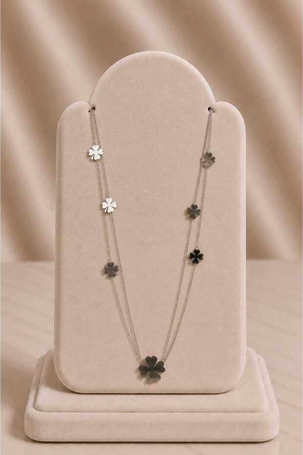 Clover Figured Multi-Chain Steel Necklace – Silver