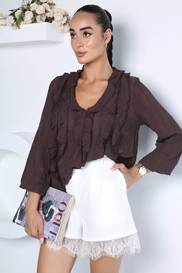 V-Neck Ruffle Blouse