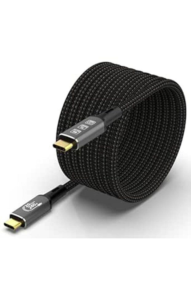 كابل تمديد USB4 ثندربولت 4 بطول 5 متر (16.5 قدم) بقدرة 240 واط ودقة 4K، USB-C ذكر/ذكر، شحن سريع ونقل بيانات بسرعة 20 جيجابت في الثانية