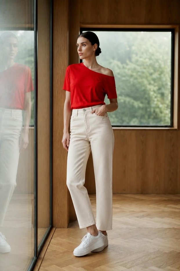 Cream Color, High Waist, Fit Mom Leg Jeans New Season