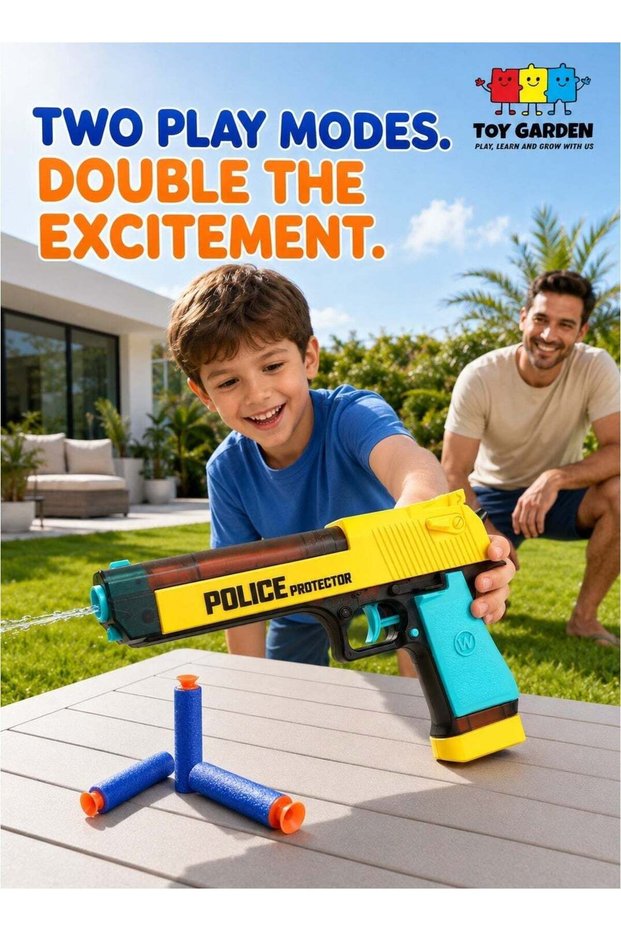 2-in-1 Soft Bullet Gun & Water Gun Set with Handcuff and Police Badge – Kids Police Role Play Toy Game Set