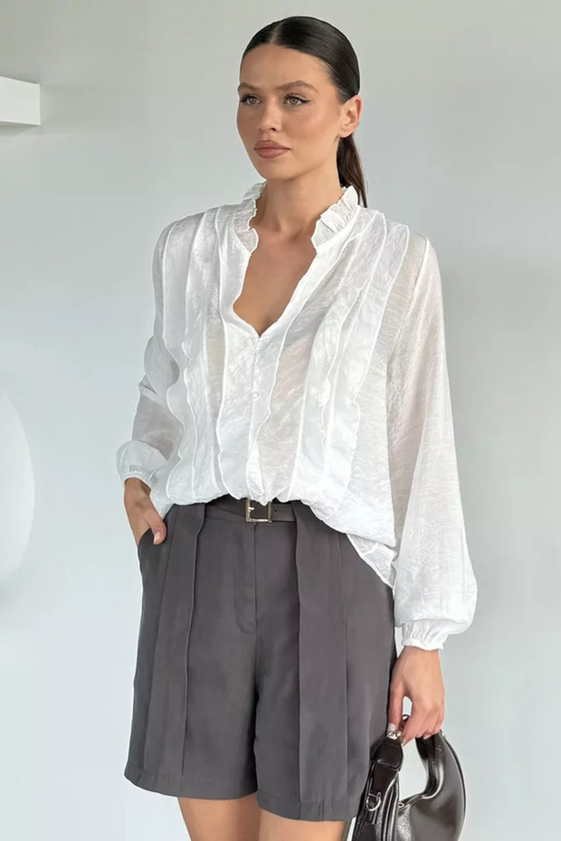 Women's High Neck Ruffled Volan Blouse