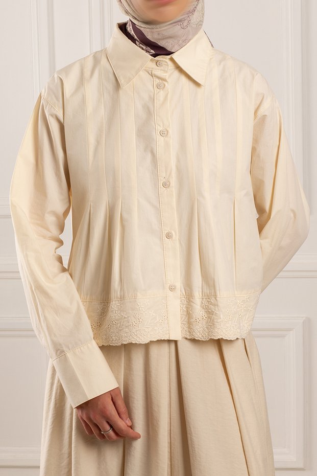 Floral Detailed Embroidered Shirt Butter Yellow