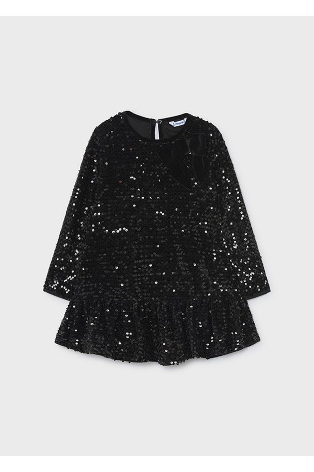 Sequined Bowknot Girls' Velvet Dress 4931