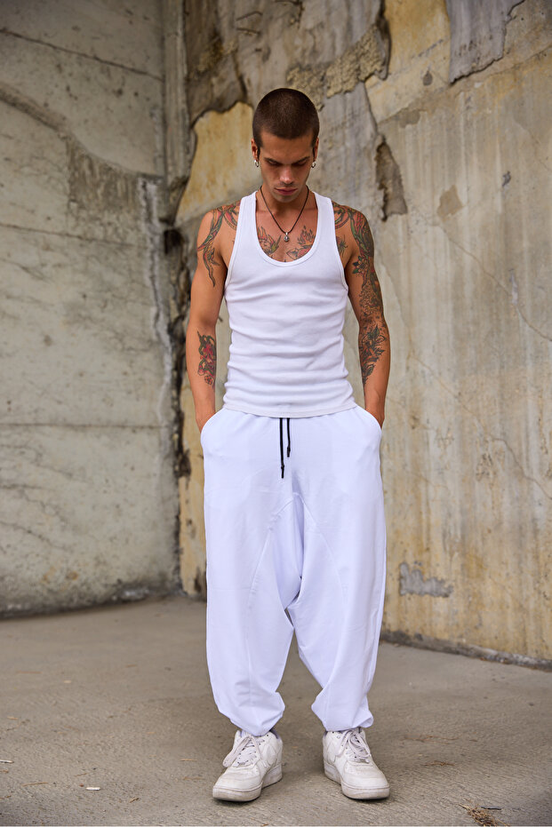 Men's Patterned Shalwar Trousers with Elastic Waist and Cuffs