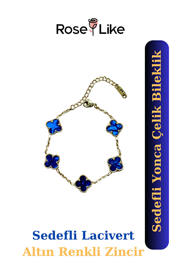 Leaf Steel Bracelet *- Pearlescent Navy Blue - Gold Color Chain