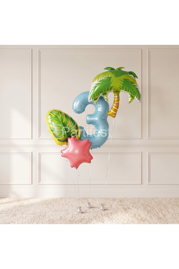 Tropical Palm Leaf Age Balloon Set with Number Balloons for 3 Years Old Birthday Party Decoration