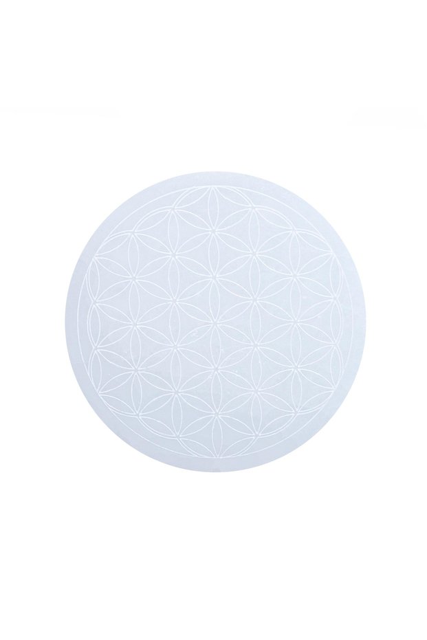 Selenite Natural Stone Coaster with Flowers of Life
