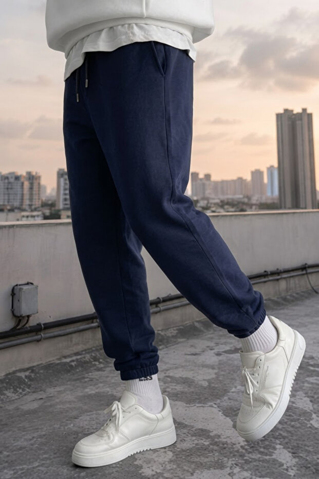Men's Regular Winter Sweatpants with Wool Inside, Comfortable Cut, and Elastic Cuffs