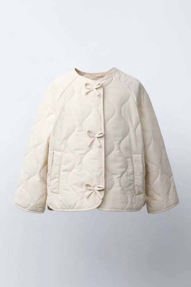 Girl's Bow Detailed Quilted Vest Ecru