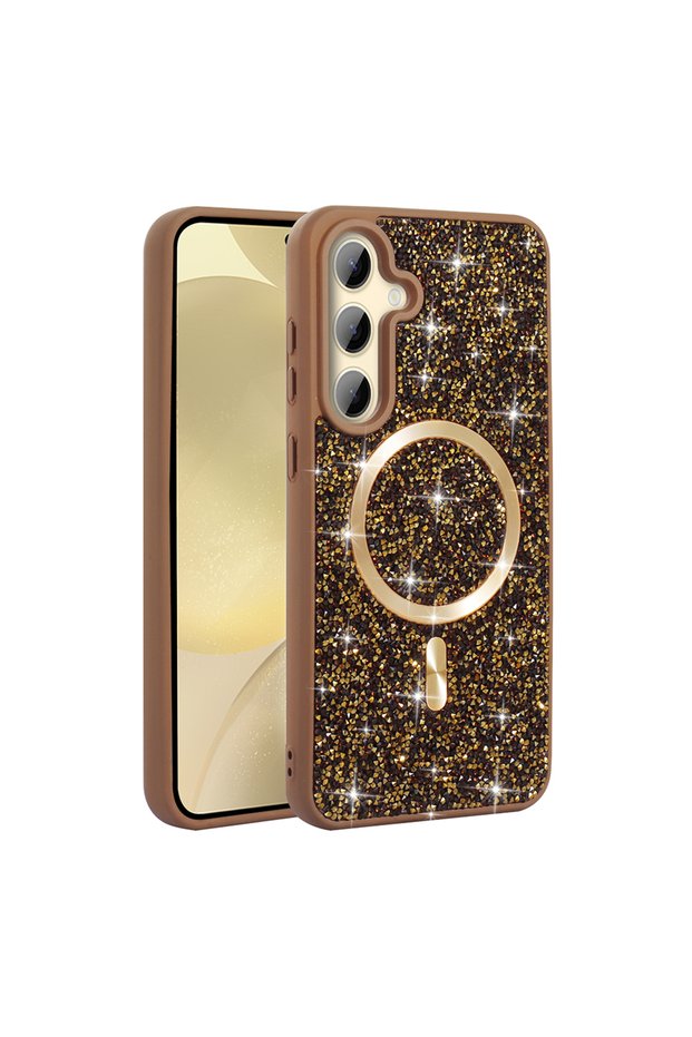Galaxy S26 Case with Glittering Diamonds and Magsafe Camera Raised Silicone Frame