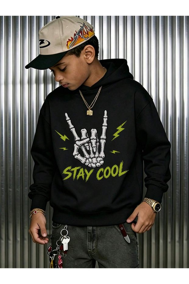 Children's Stay Cool Printed Hoodie Hooded Sweatshirt Combed Cotton Fabric 3 Yarns Ribbed Unisex Winter Sweatshirt