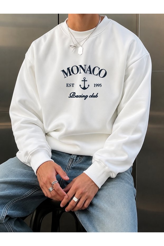 Unisex Monaco Club Printed Oversize Crew Neck Sweatshirt