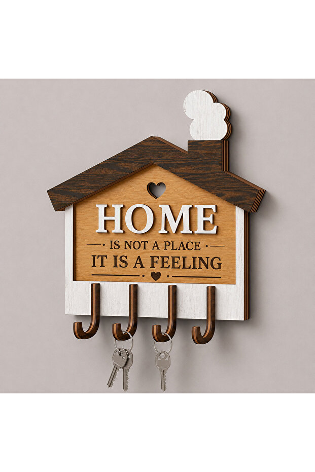🏠   Wooden House Figured Keychain Hanger |   Decorative Wall Key Holder 🔑   4-Piece Key Organizer |   Gift
