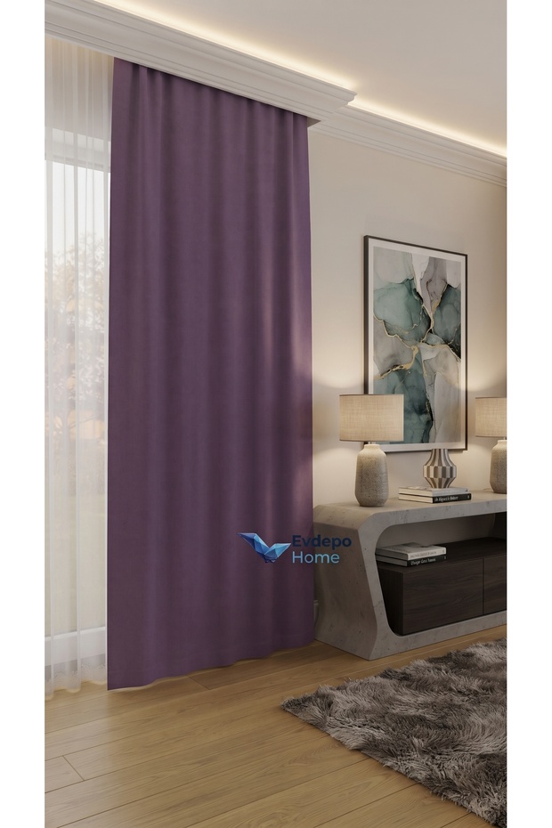 Modern Background Curtain - Single Panel - Ready for Cornice - Stain Resistant - Lilac - Pleatless Flat Installation - Extrafoam Gathering