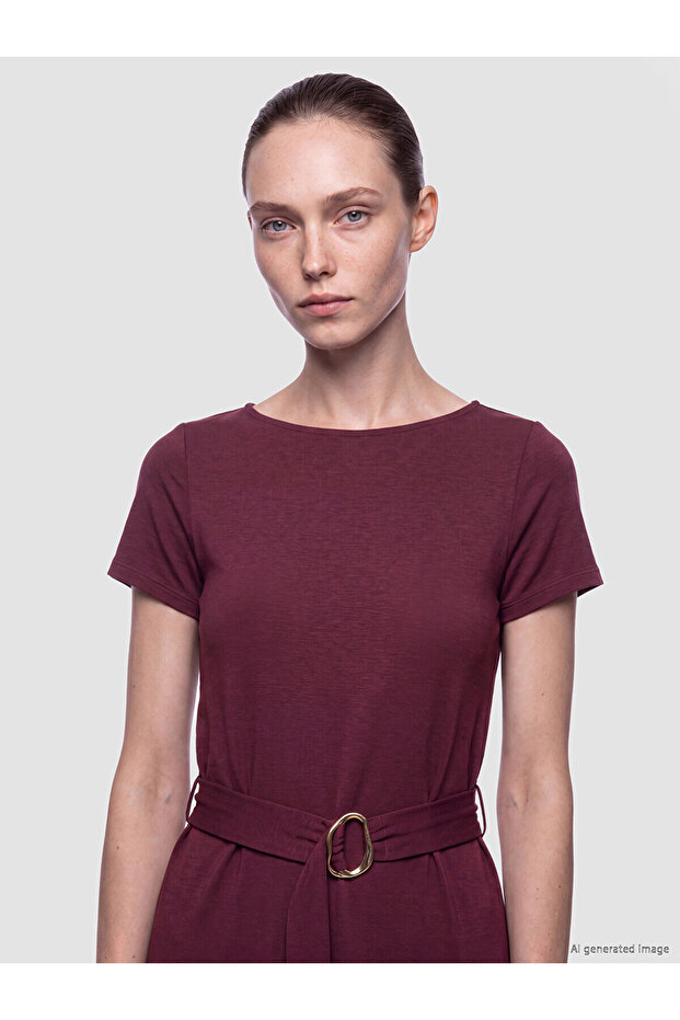 Alita City Lcw Comfort Plum Interlock Plain Dress with a Difference