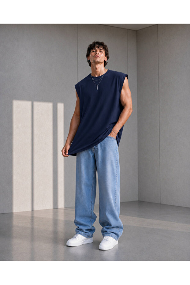 Erkek OverSize Basic Atlet Bisiklet Yaka Basic Rahat Kesim Atlet