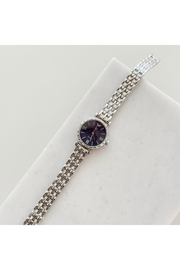 Cord Broken Stone Silver Watch Navy Blue