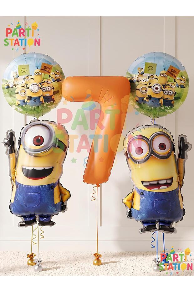 Minions Balloon 5 Piece Set 7Th Birthday Set Orange Color Number Foil Balloon and Minion Foil Balloon Set