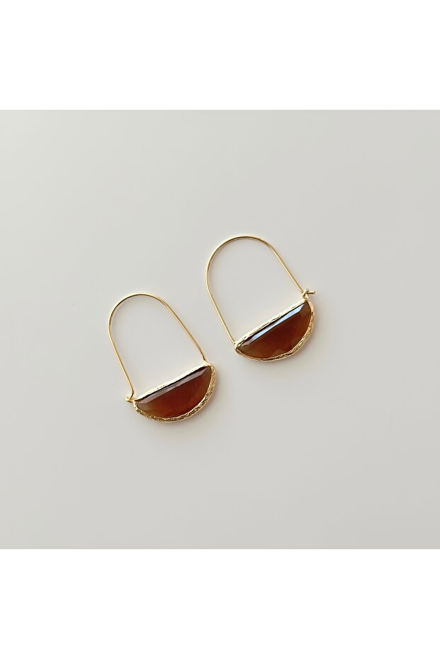 Chalcedony Half Moon Dangle Natural Stone Earrings Brown