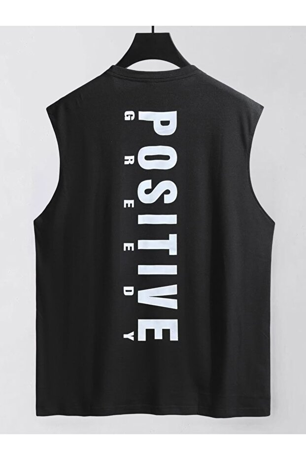 Oversize Relaxed Fit Back and Chest Printed Black Men's Tank Top / Zero Sleeve