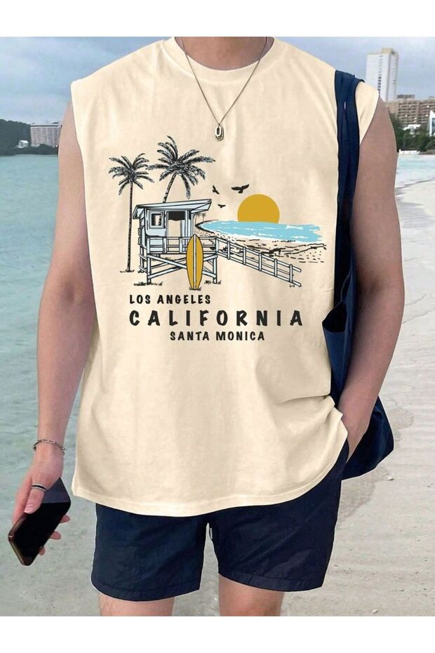 Men's Streetwear Street Fashion Oversized Printed Zero Sleeve Tank Top
