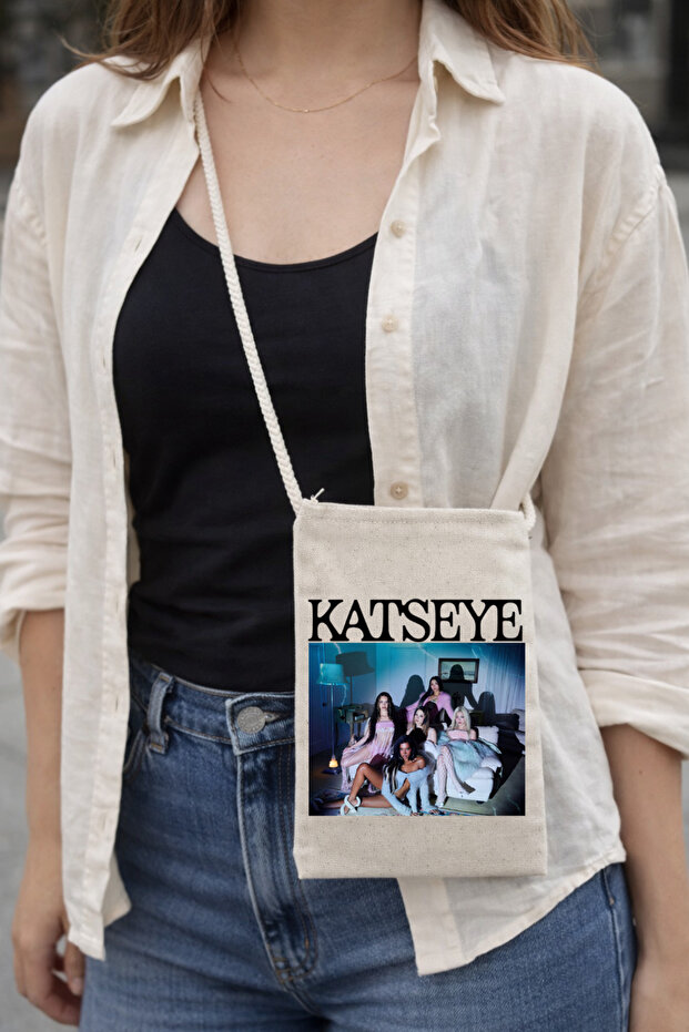 Katseye Designed Zippered Custom Made Neck-Hanging Premium Printed Canvas Bag