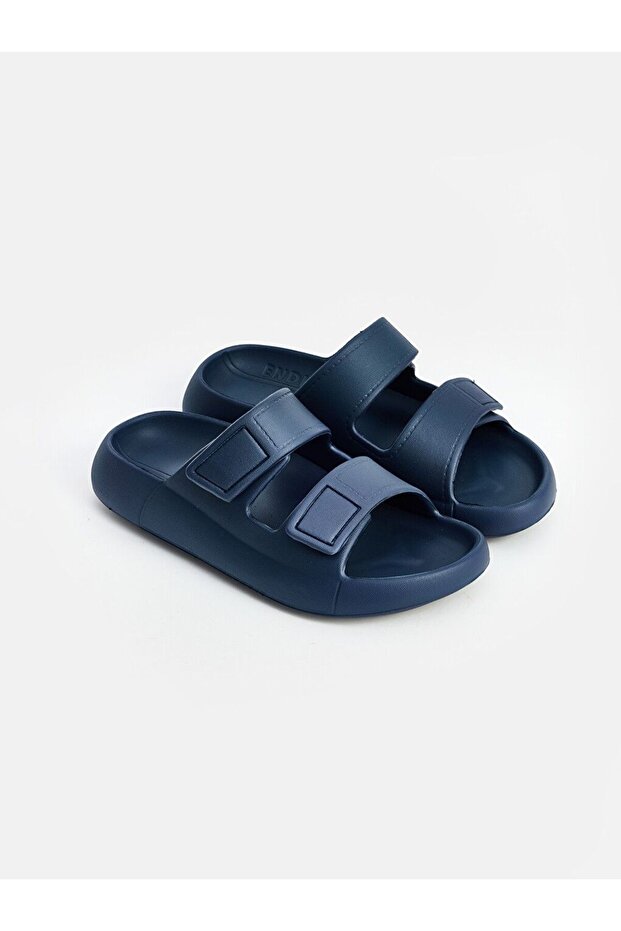 Lcw Steps Navy Blue Velcro Closure Men's Slippers