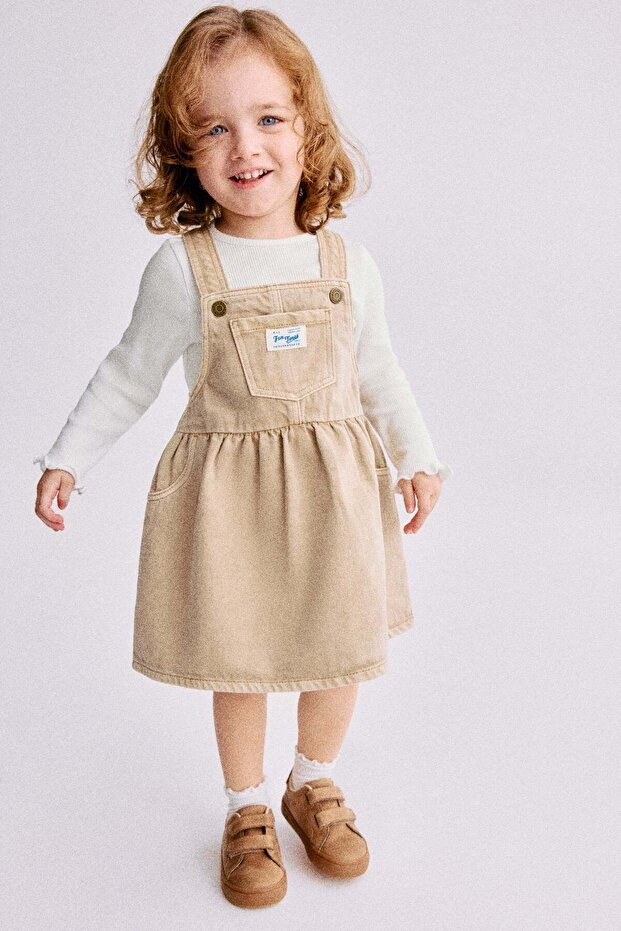 2-piece dungaree dress and top set