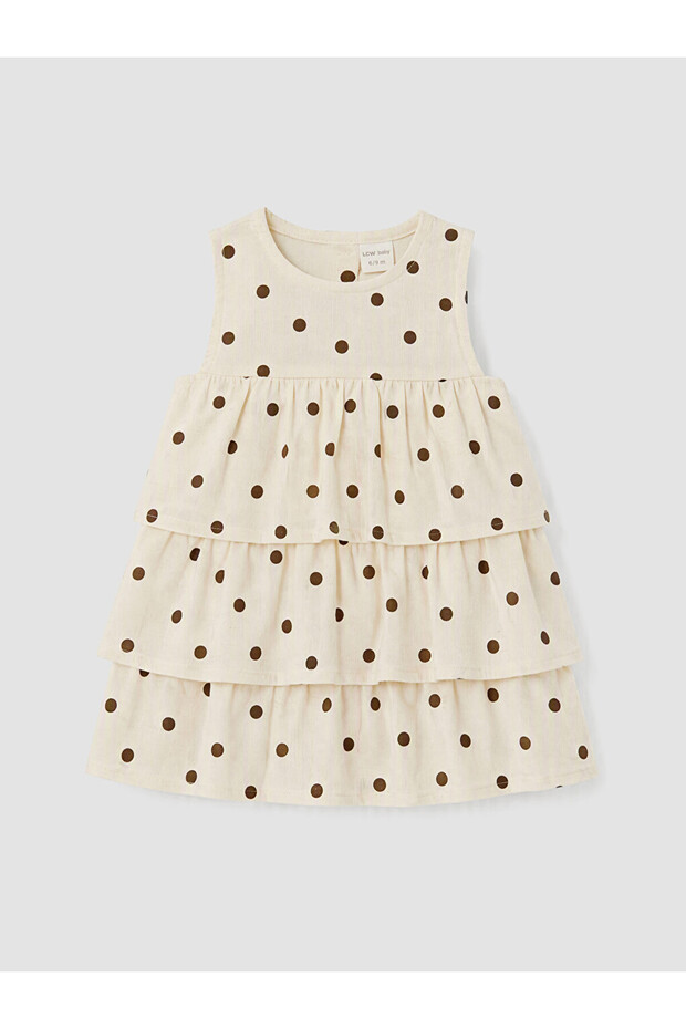Beige Polka Dot Ruffled Baby Girl Dress